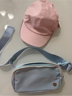 Lululemon Bundle: Pastel Blue Belt Bag + Meadowsweet Pink Run Hat for women